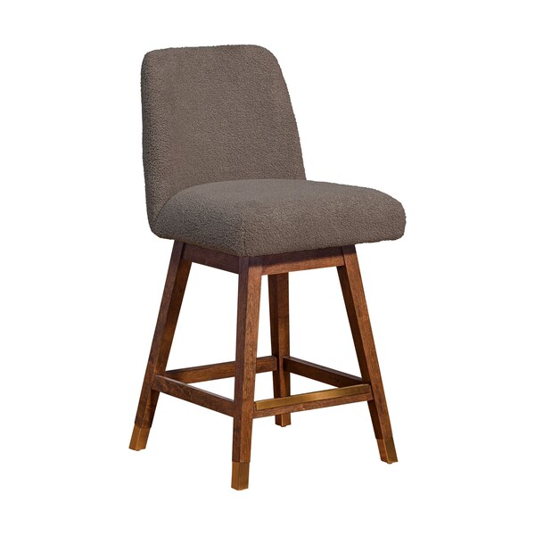 Armen Living Amalie Swivel Counter Stool in Brown Oak Wood Finish with Taupe Boucle Fabric 840254332034 - main